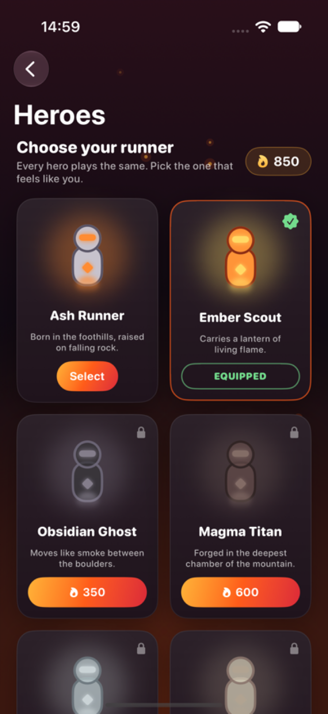Heroes gallery with unlocked and locked runners